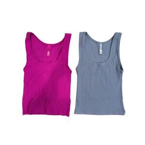 SKIMS Tank Top Bundle of 2 Medium Ribbed Cotton Stretch  Fuschia Gray Basics